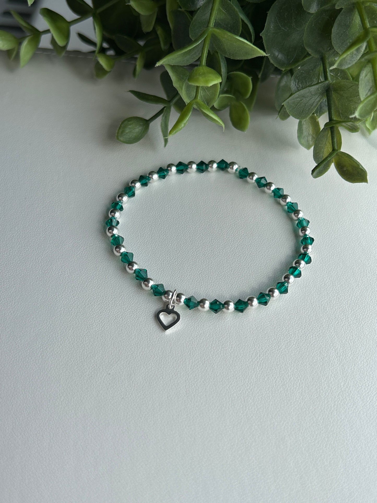 Emerald Green Sterling Sliver Beaded Bracelet