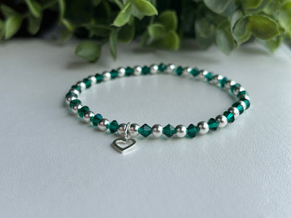 Emerald Green Sterling Sliver Beaded Bracelet