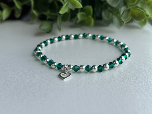 Emerald Green Sterling Sliver Beaded Bracelet
