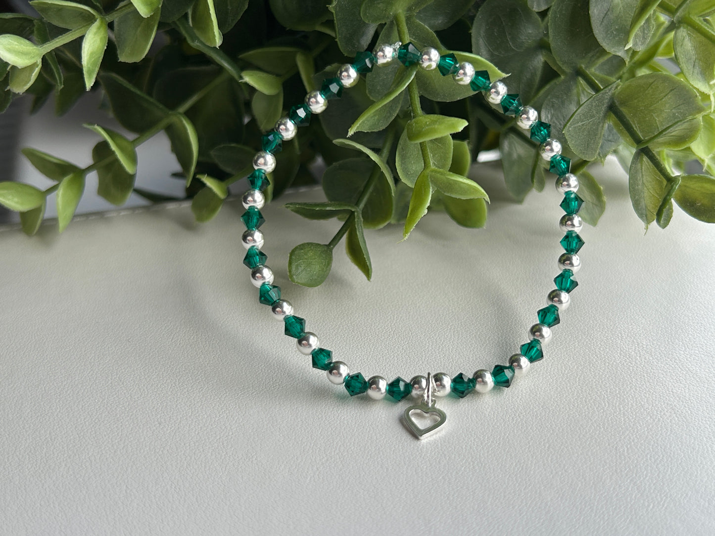 Emerald Green Sterling Sliver Beaded Bracelet