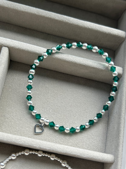 Emerald Green Sterling Sliver Beaded Bracelet